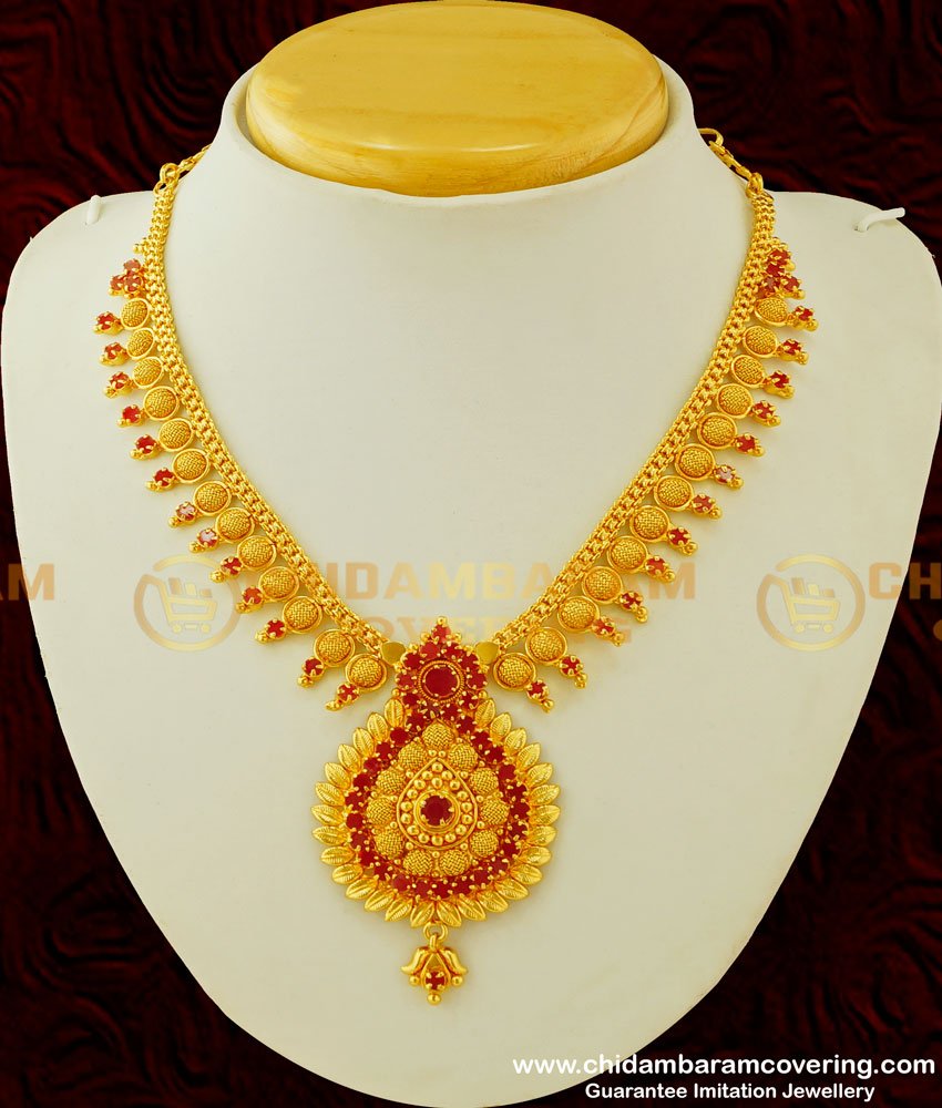 NLC327 - Attractive Ruby Stone Unique Pendant Necklace Designs Imitation Jewellery Online