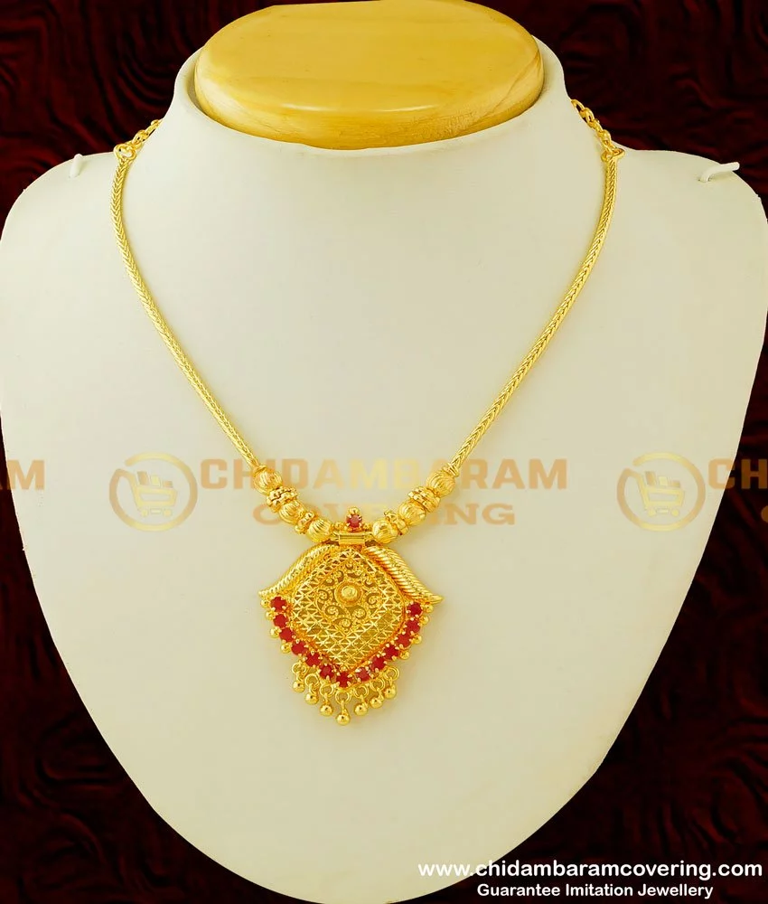 Buy Simple Thali Kodi Chain Gold Necklace Designs Ruby Stone ...