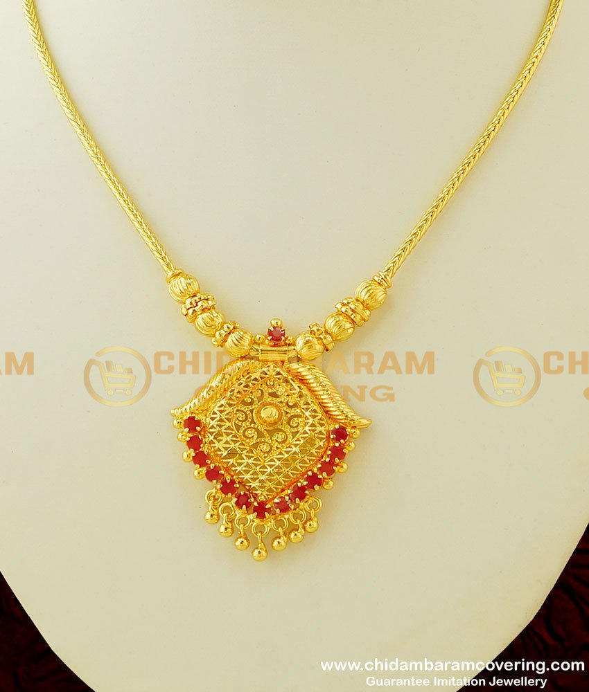 NLC329 - Simple Thali Kodi Chain Gold Necklace Designs Ruby Stone Necklace Low Price Online