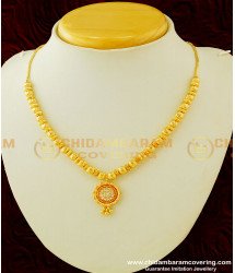 NLC333 - Modern Simple Full Golden Beads with Unique Stone Pendant Short Necklace Buy Online