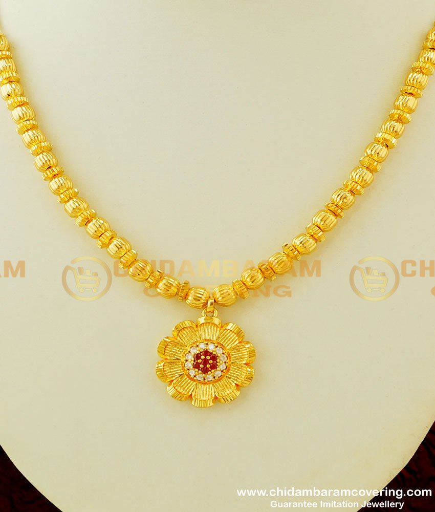 NLC334 - Kerala Jewellery One Gram Gold Stylish Floral Short Gold Necklace Designs for Ladies 