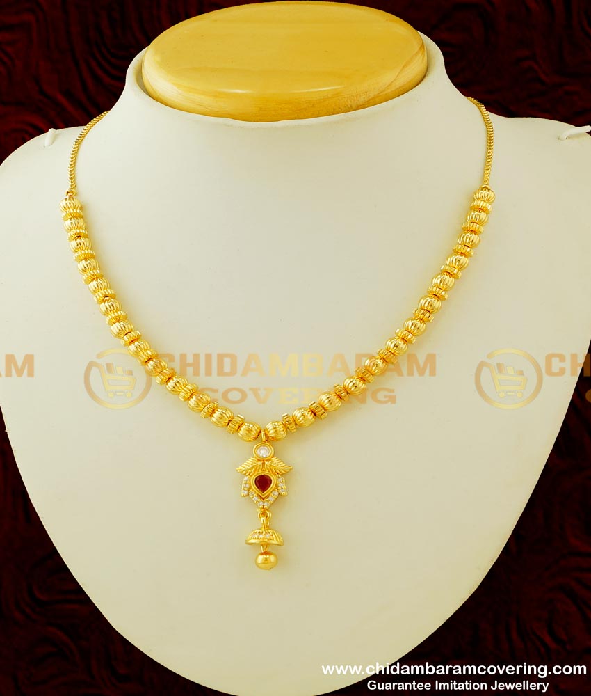 NLC342 - Elegant Simple Full Golden Balls with Unique Stone Pendant Necklace Buy Online