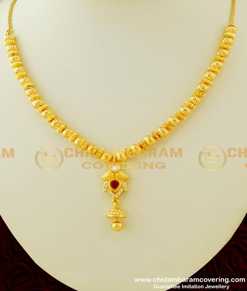NLC342 - Elegant Simple Full Golden Balls with Unique Stone Pendant Necklace Buy Online