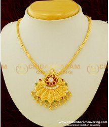 NLC344 - Latest Collection Chidambaram Covering Multi Stone Big Pendant with Roll Chain Necklace 