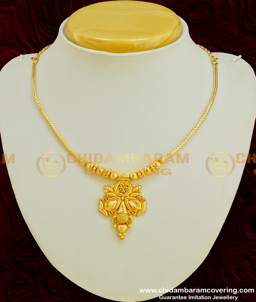 NLC360 - Gold Plated Designer Chain with Elegant Leaf Pendant Simple Necklace 