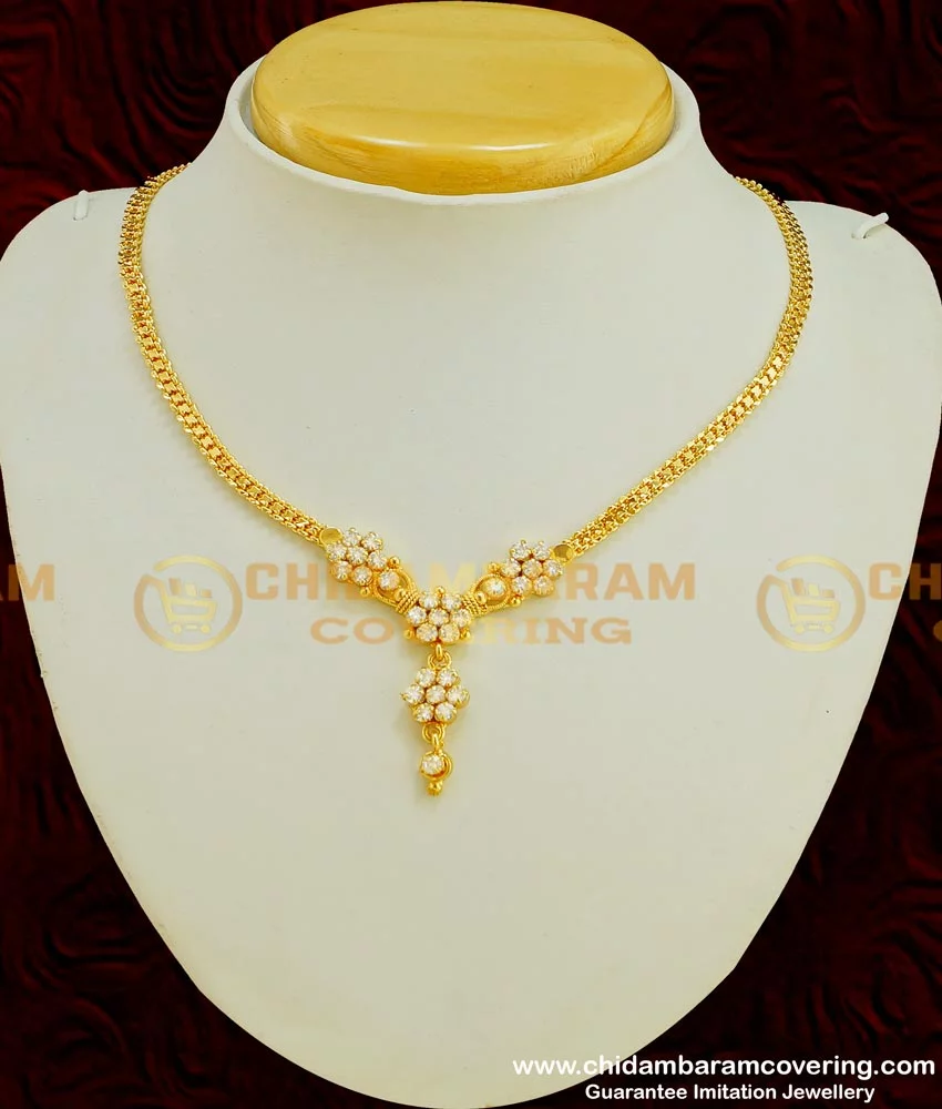 Buy One Gram Gold Simple American Diamond Stone Necklace