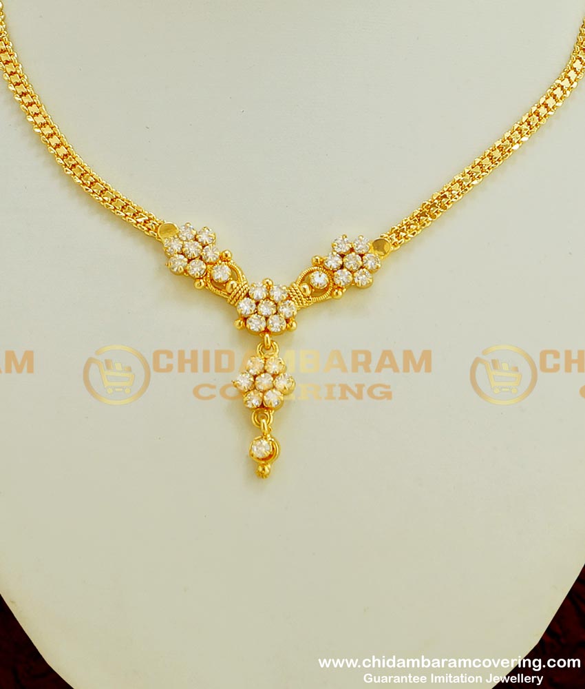 NLC361 - One Gram Gold Simple American Diamond Stone Necklace 