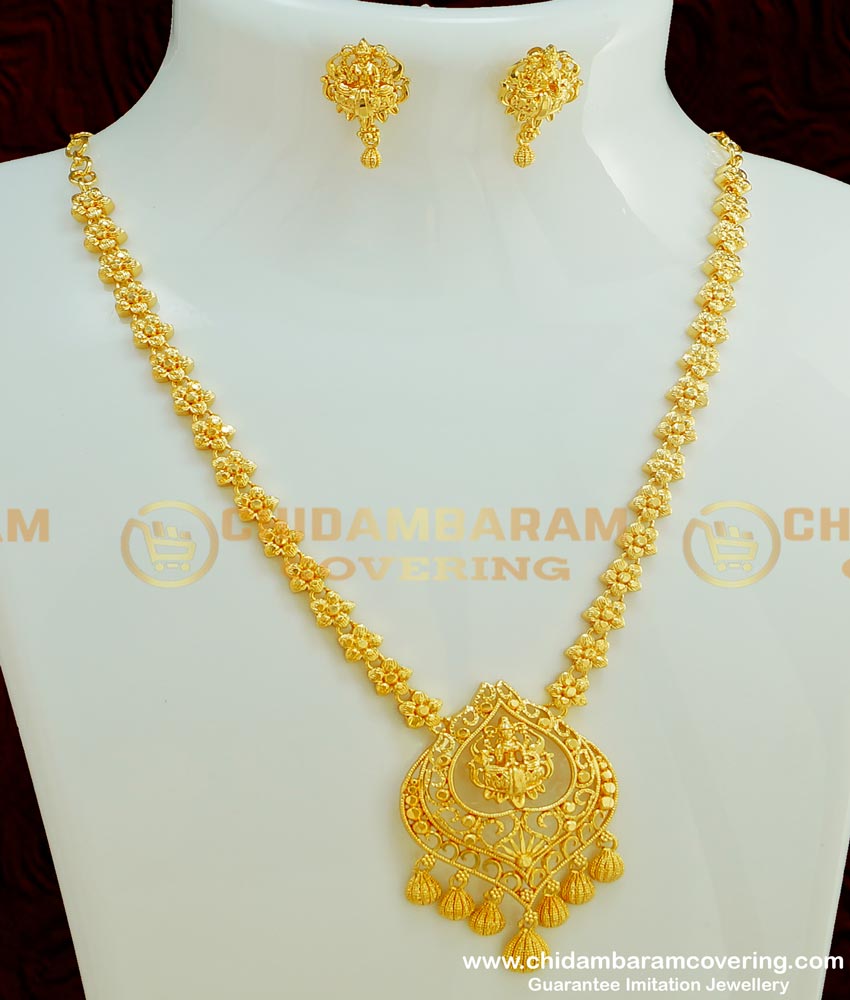 NLC371 - Traditional Lakshmi Devi Gold Design Necklace Set Micro Plated Necklace for Wedding 