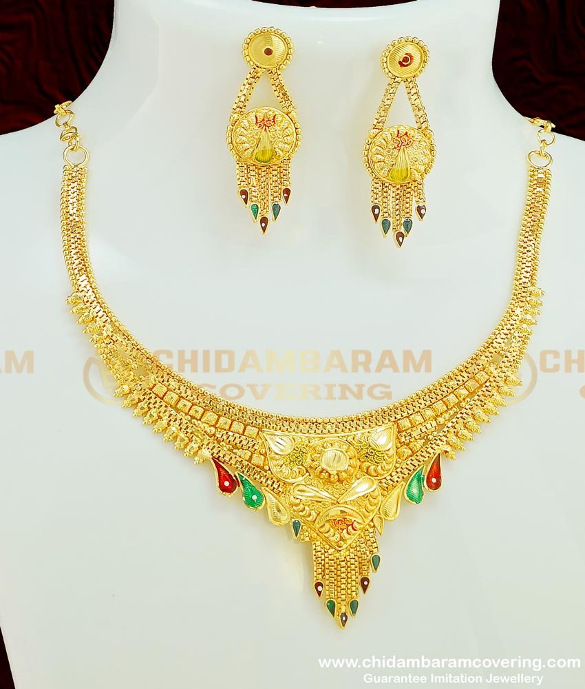 NLC379 - Marriage Bridal Gold Necklace Design Gold Forming Necklace Imitation Jewellery