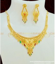 NLC380 - New Enamel Forming 2 Gram Gold Plated Necklace Design with Earring Combo Set Online