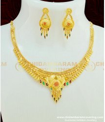NLC381 - Best Indian Jewellery Stunning Gold Enamel Necklace Design with Earring Online