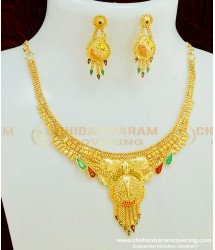 NLC383 - Most Popular Light Weight Gold Design Bridal Short Necklace Set Forming Gold Jewellery 