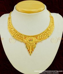 NLC384 - Traditional Bridal Wear Calcutta Short Necklace Forming Gold Jewellery Buy Online