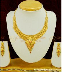NLC386 - Wedding Were Gold Necklace Design with Earring Gold Forming Necklace Set Collection at Lowest Price Online 