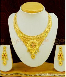 NLC388 - Real Gold Necklace Model Elegant Finish Flower Design Forming Broad Necklace with Earring Imitation Jewelry Online 