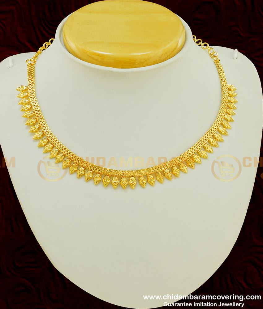 NLC391 - Kerala Traditional Jewellery Simple Light Weight Single Line Short Necklace for Women