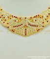 NLC400 - Attractive Impon Pink and White Stone Peacock Design Choker Necklace Imitation Jewellery Wedding Collection
