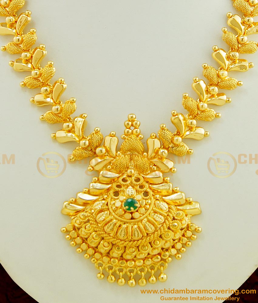 NLC416 - Elegant Modern Gold Necklace Design Single Emerald Stone Pendant Designer Necklace 