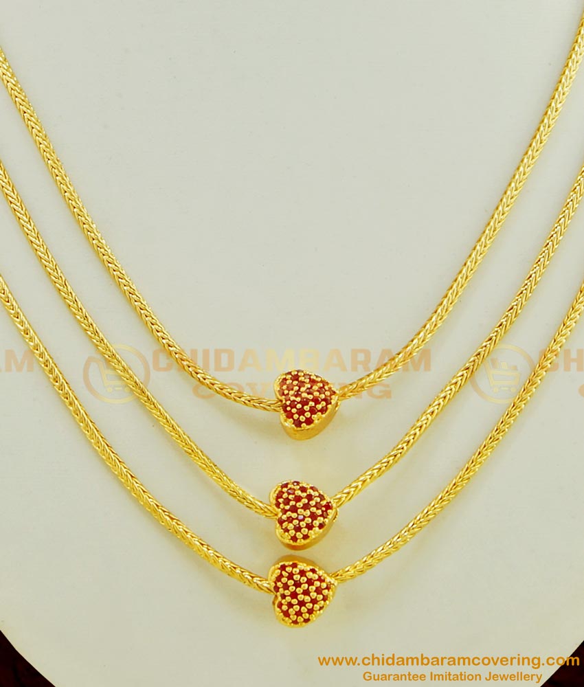 NLC425 - Stylish Party Wear Gold Plated Ruby Stone Heart Pendant Layered Necklace Designs Online