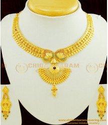 NLC434 - Marriage Bridal Real Gold Necklace Design Gold Forming New Designer Necklace Set 