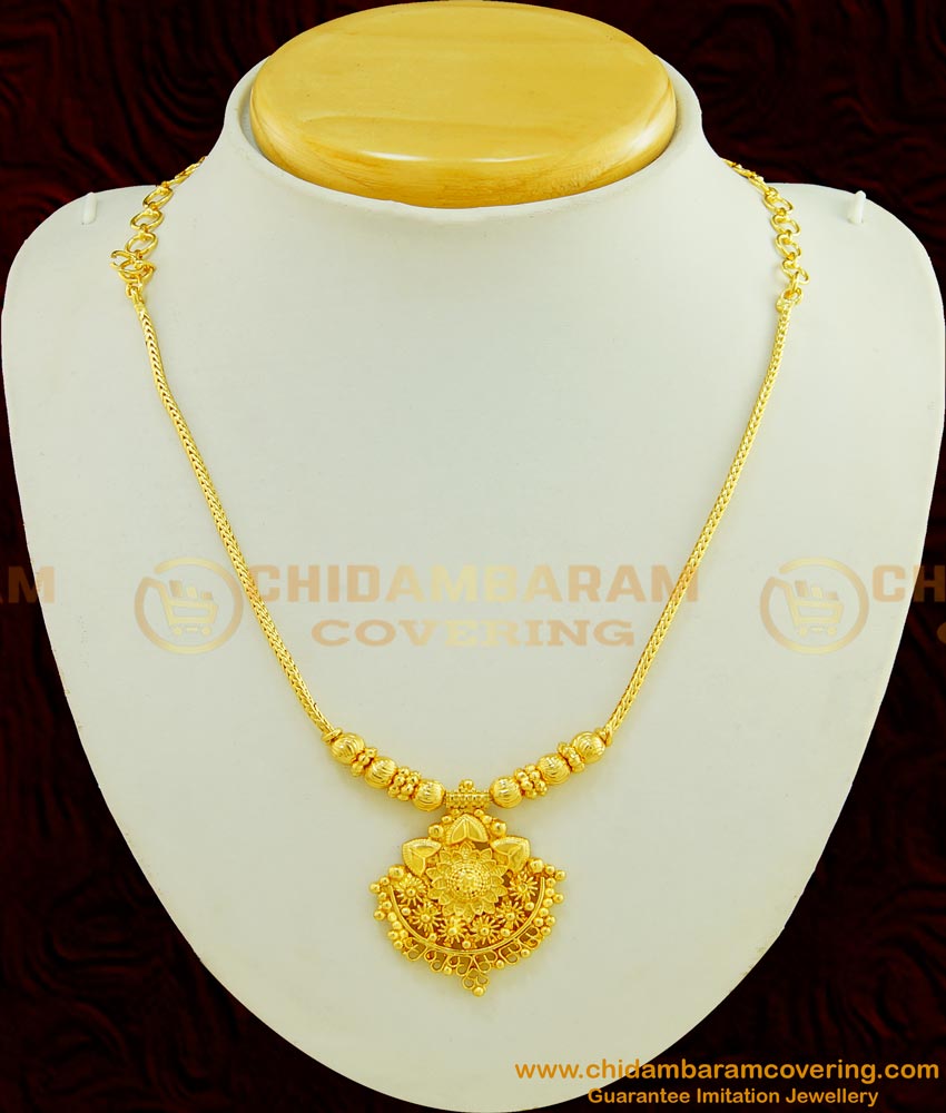 NLC438 - Gold Plated Roll Chain with Designer Pendant Simple Necklace
