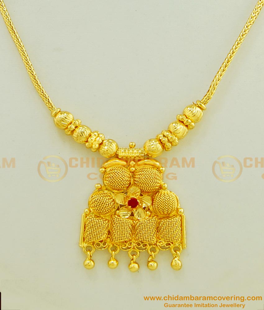 NLC441 - Unique Party Wear Gold Plated Red Stone Short Necklace for Ladies
