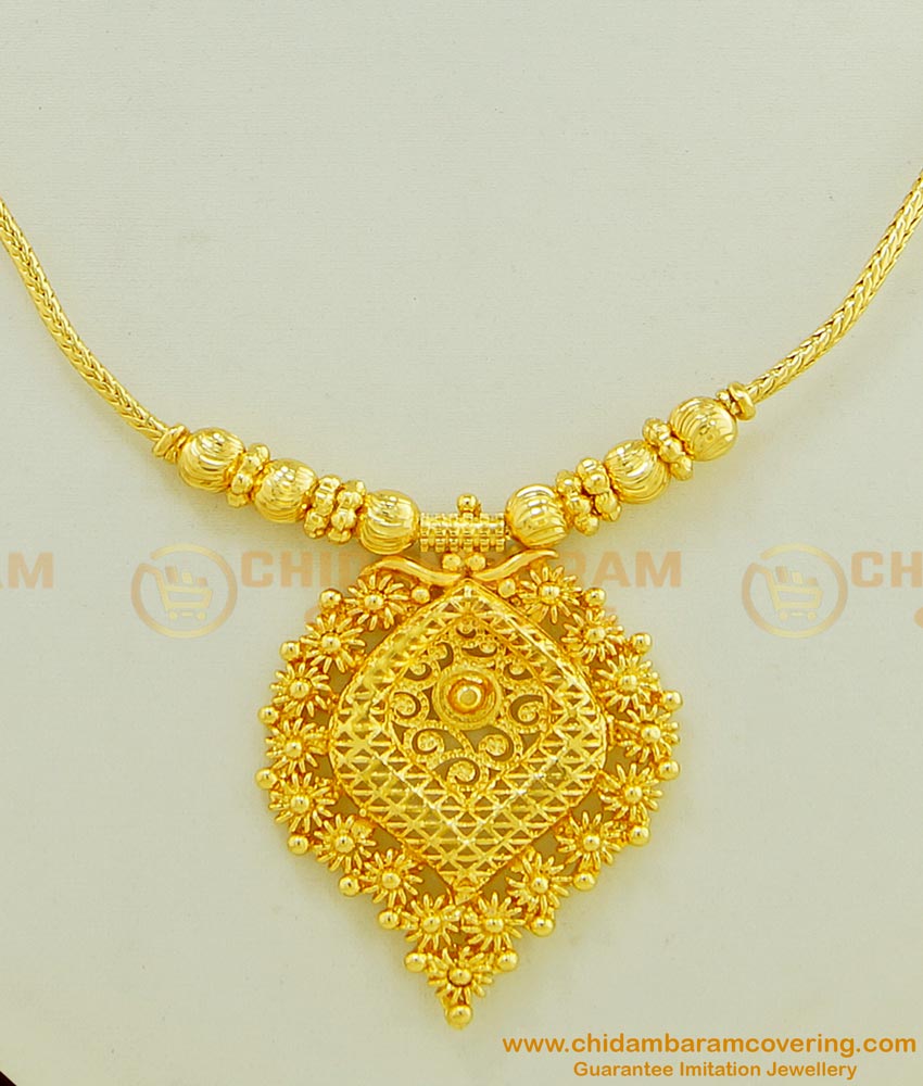 NLC445 - Traditional Real Gold Necklace Design Beautiful Pendant with Small Chain Necklace 