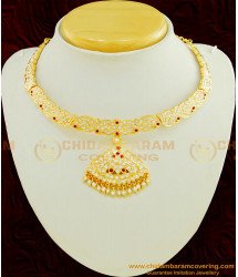 NLC451 - Getti Metal Gold Attigai Design Full Mango Design Impon Attigai Necklace for Wedding 
