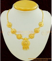 NLC458 - Attractive Gold Plated Kerala Net Flower Design Plain Necklace Imitation Jewellery