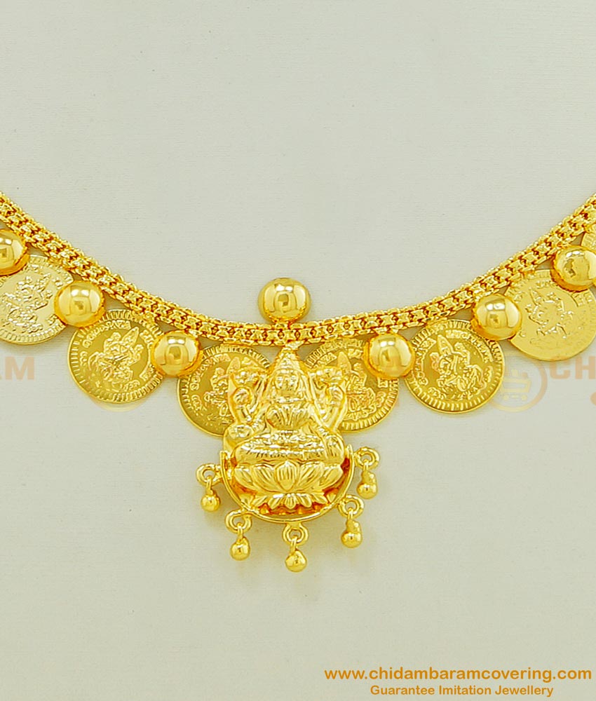 NLC460 - Latest Design Gold Plated Lakshmi Pendant with Gold Coin Necklace Designs Online