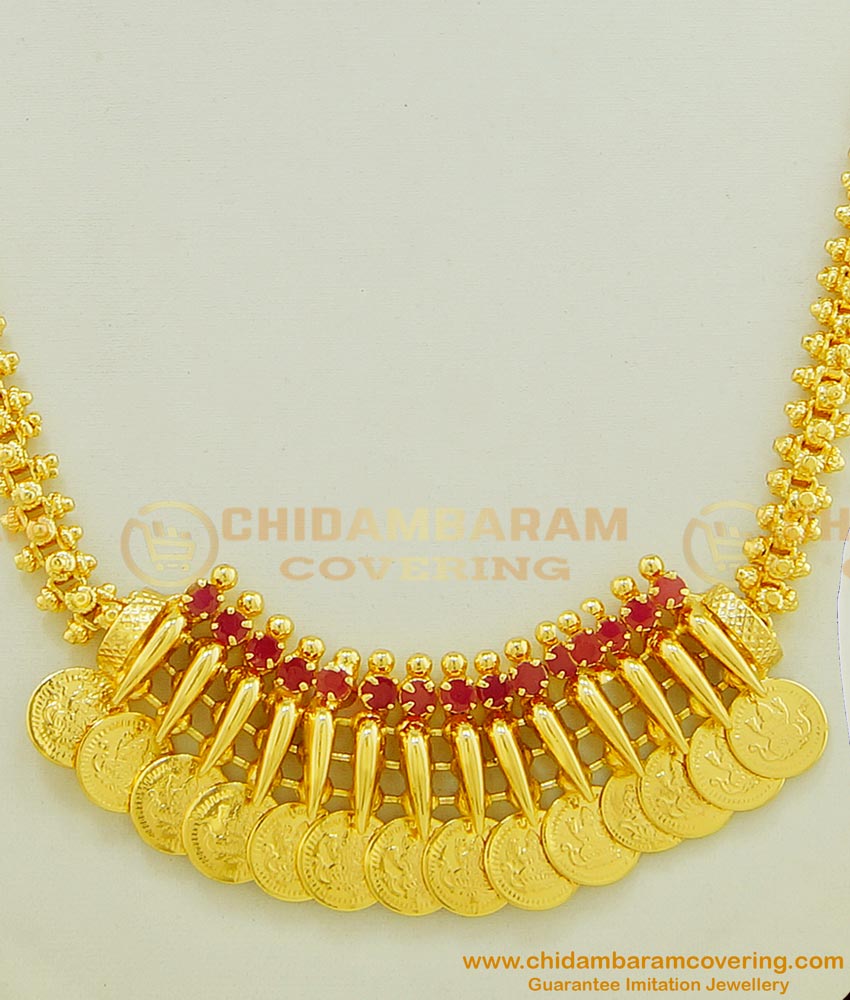 NLC463 - Latest Collection Ruby Stone Lakshmi Coin Dollar Gold Covering Necklace for Women