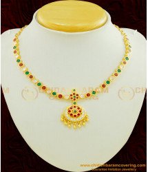 NLC465 - Attractive Gold Plated Multi Stone Traditional Impon Attigai Necklace Online