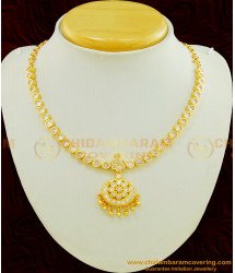 NLC466 - Traditional Impon Attigai White Stone Imitation Necklace Low Price Buy Online
