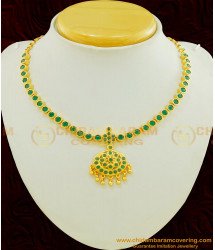 NLC467 - High Quality full Emerald Stone Flower Design Attigai Green Stone Necklace Online 