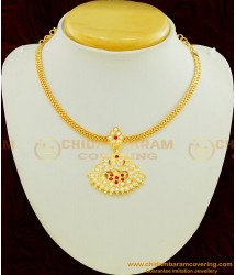 NLC470 - Five Metal White and Ruby Stone Attigai Necklace One Gram Gold Impon Attigai Online