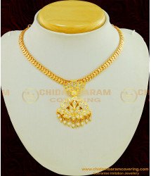 NLC478 - Beautiful Full White Stone Dollar with Heart Design Chain Gold Design Attigai Necklace Online 