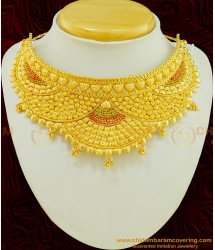 NLC493 - Latest Real Gold Choker Design Gold Plated Enamel Bombay Choker Necklace for Wedding