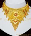 NLC495 - Traditional Gold Choker Design Forming Gold Plated Necklace with Long Earring Indian Choker Necklace Set 