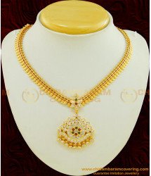 NLC499 - Gold Plated Impon Mango Design Multi Stone Attigai Necklace Online