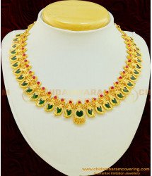 NLC507 - Attractive Real Gold Design Kerala Traditional Full Neck Green Palaka Mango Necklace Design Buy Online