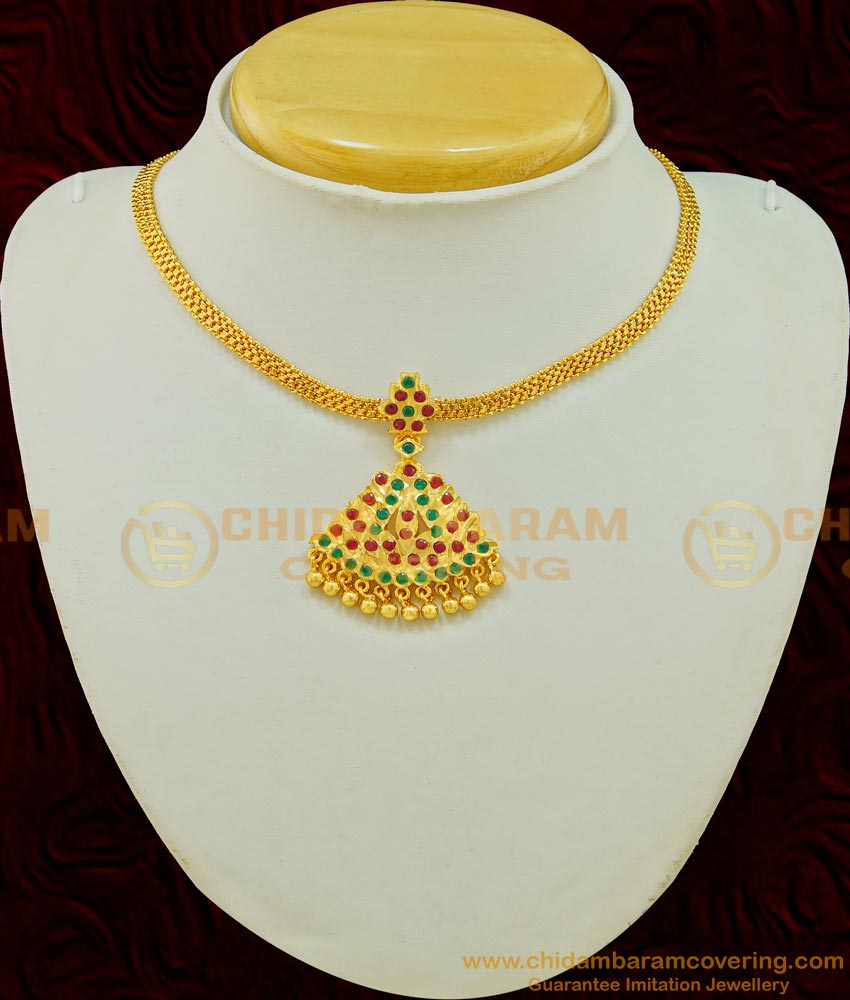 NLC509 - Beautiful Simple Multi Stone Impon Attigai Necklace Design Impon Five Metal Jewellery 