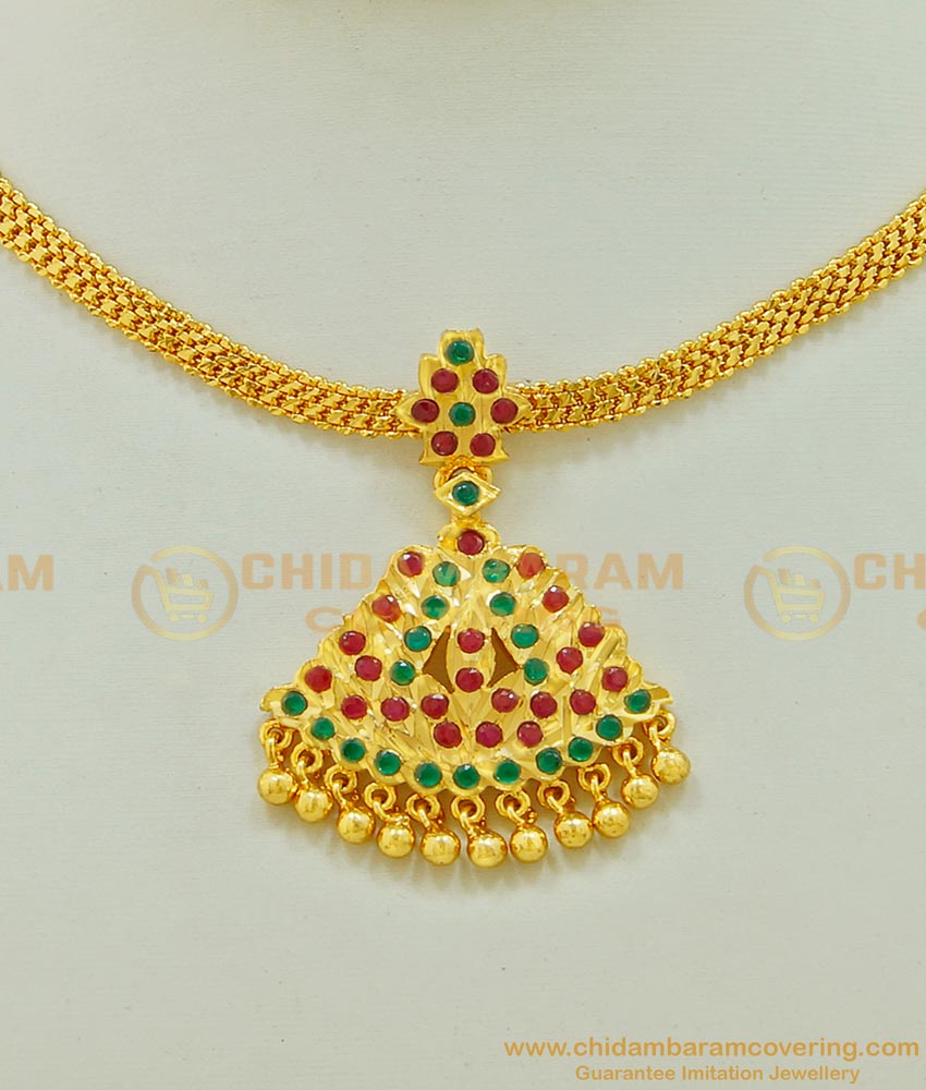 NLC509 - Beautiful Simple Multi Stone Impon Attigai Necklace Design Impon Five Metal Jewellery 