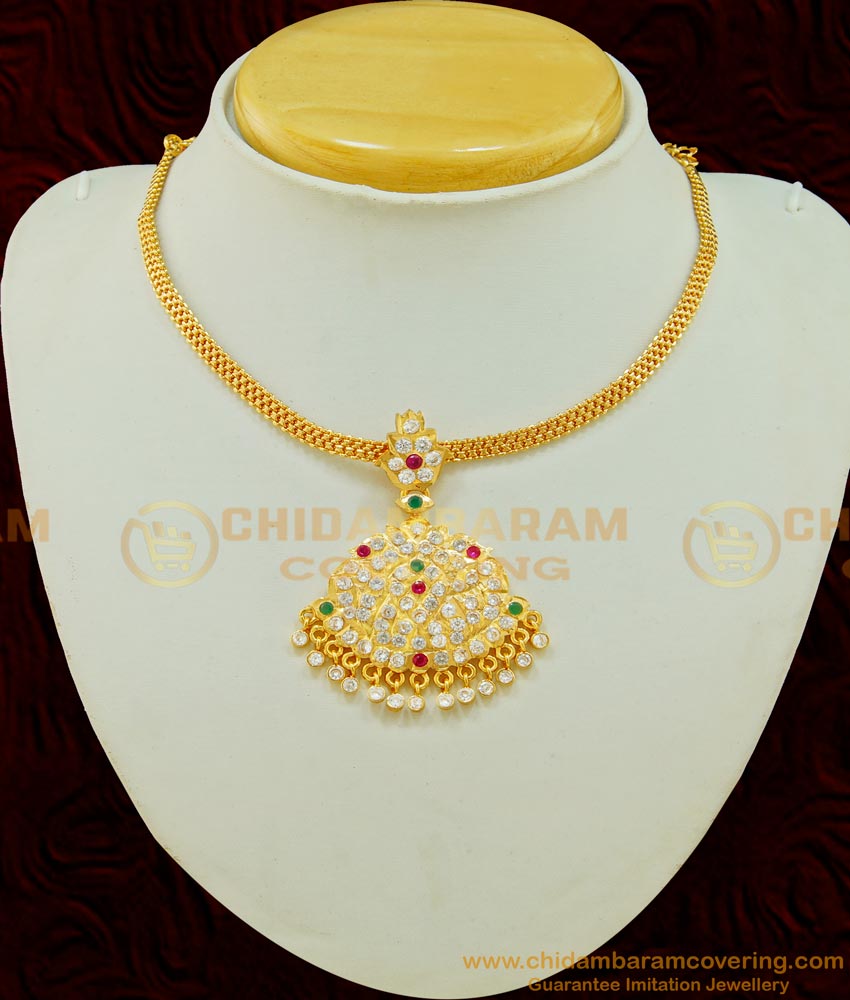 NLC512 - Impon Multi Ad Stone Big Dollar Attigai Necklace Traditional Jewellery Online