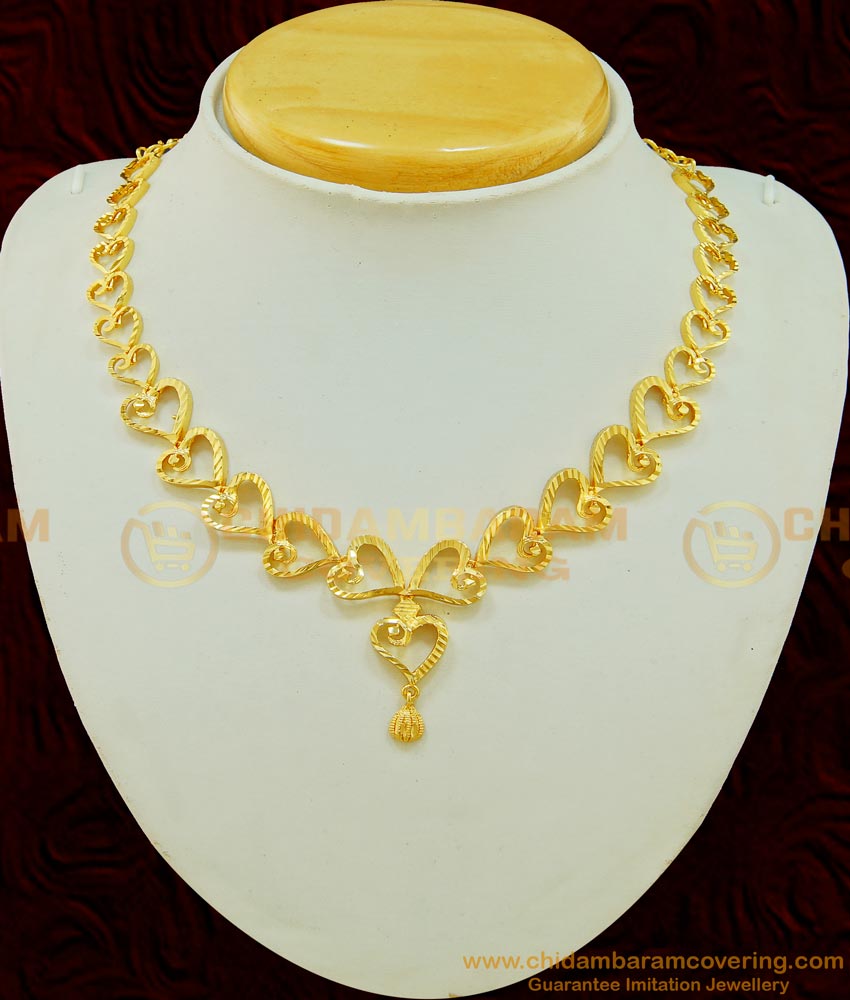 NLC517 - Latest One Gram Gold Simple Gold Casting Necklace Design for Ladies  