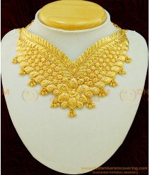 NLC518 - Modern Simple Gold Choker Necklace Design Gold Plated Bridal Choker Necklace Online 