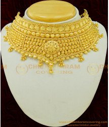 NLC519 - Latest Marriage Gold Choker Necklace Design Gold Plated Choker Necklace Online 