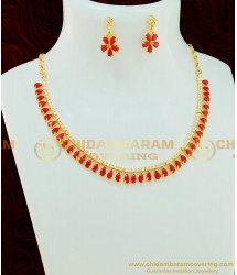 NLC522 - Simple Ruby Stone Party Wear Necklace Gold Plated Ruby Stone Necklace Set Online