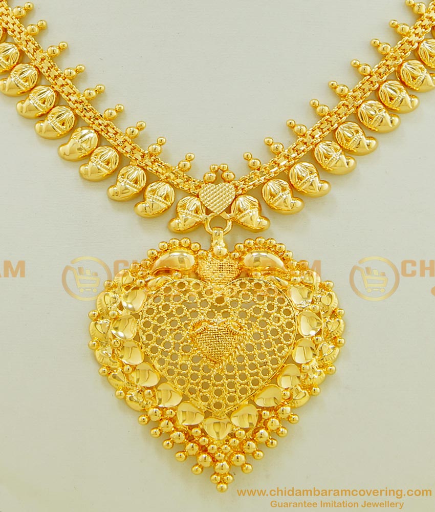 NLC526 - One Gram Gold Plated New Mango Chain with Heart Design Big Dollar Necklace for Wedding