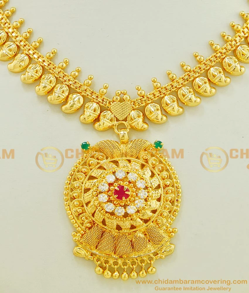 Buy New Kerala Pattern Mango Necklace One Gram Gold Plated Ad ...