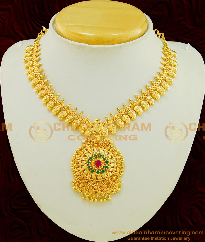 NLC529 - Attractive Mango Necklace Gold Plated Bridal Stone Necklace Designs for Wedding